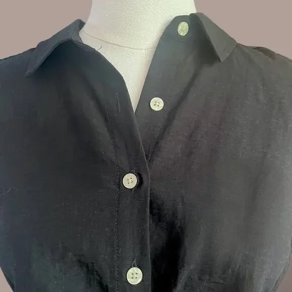 Old Navy Black Twist-Front Waist-Defined Midi Shirt Dress Size M - Picture 7 of 8